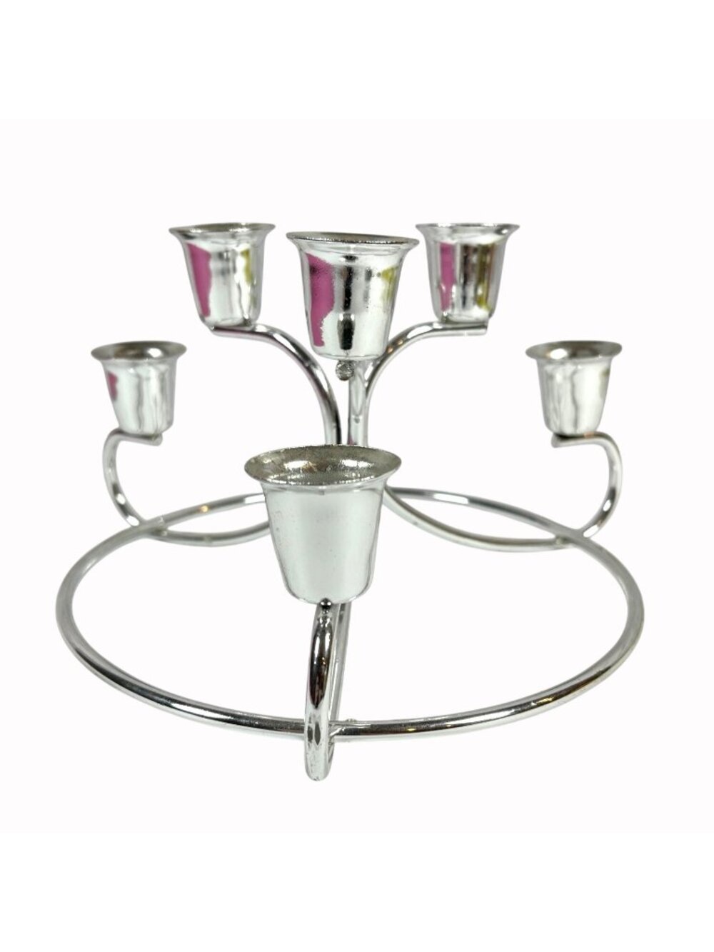 Taper Candle Holder 6 Arm MCM Metal Silver Tone Candelabra Stand Holiday Vintage